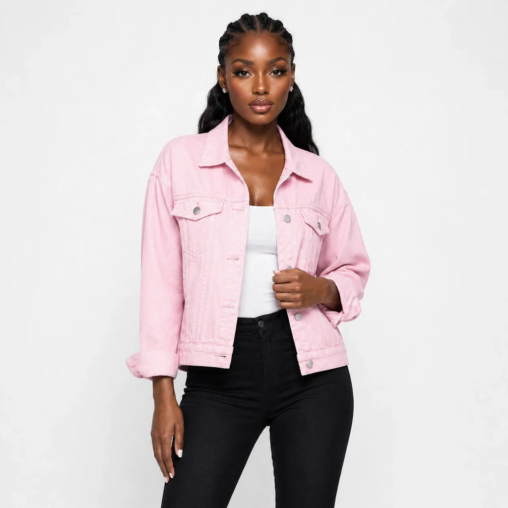 Oversized Pink Denim Jacket WHD0607030