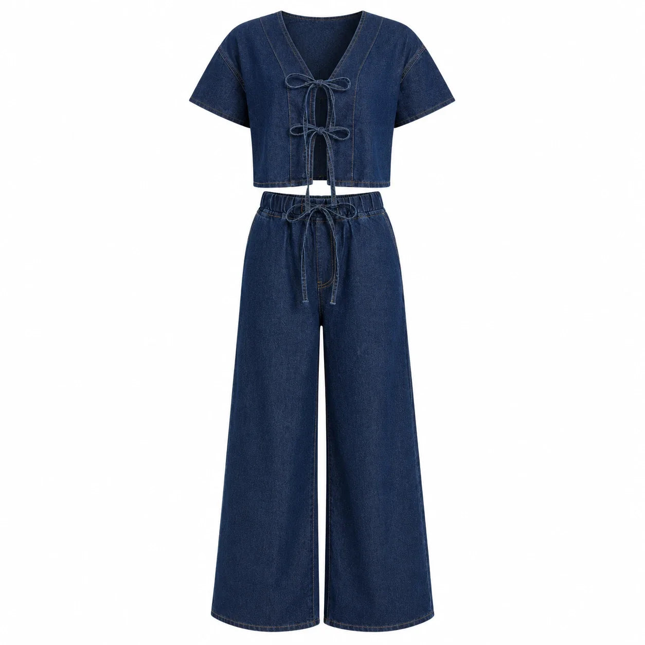 Tie Front Wide Leg Denim Set WHD0607031