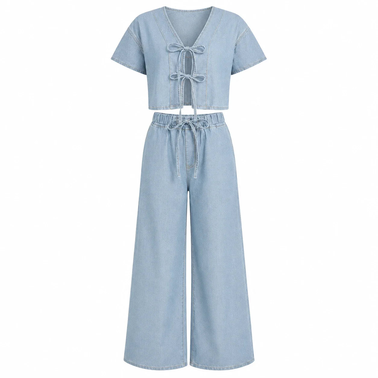 Tie Front Wide Leg Denim Set WHD0607031