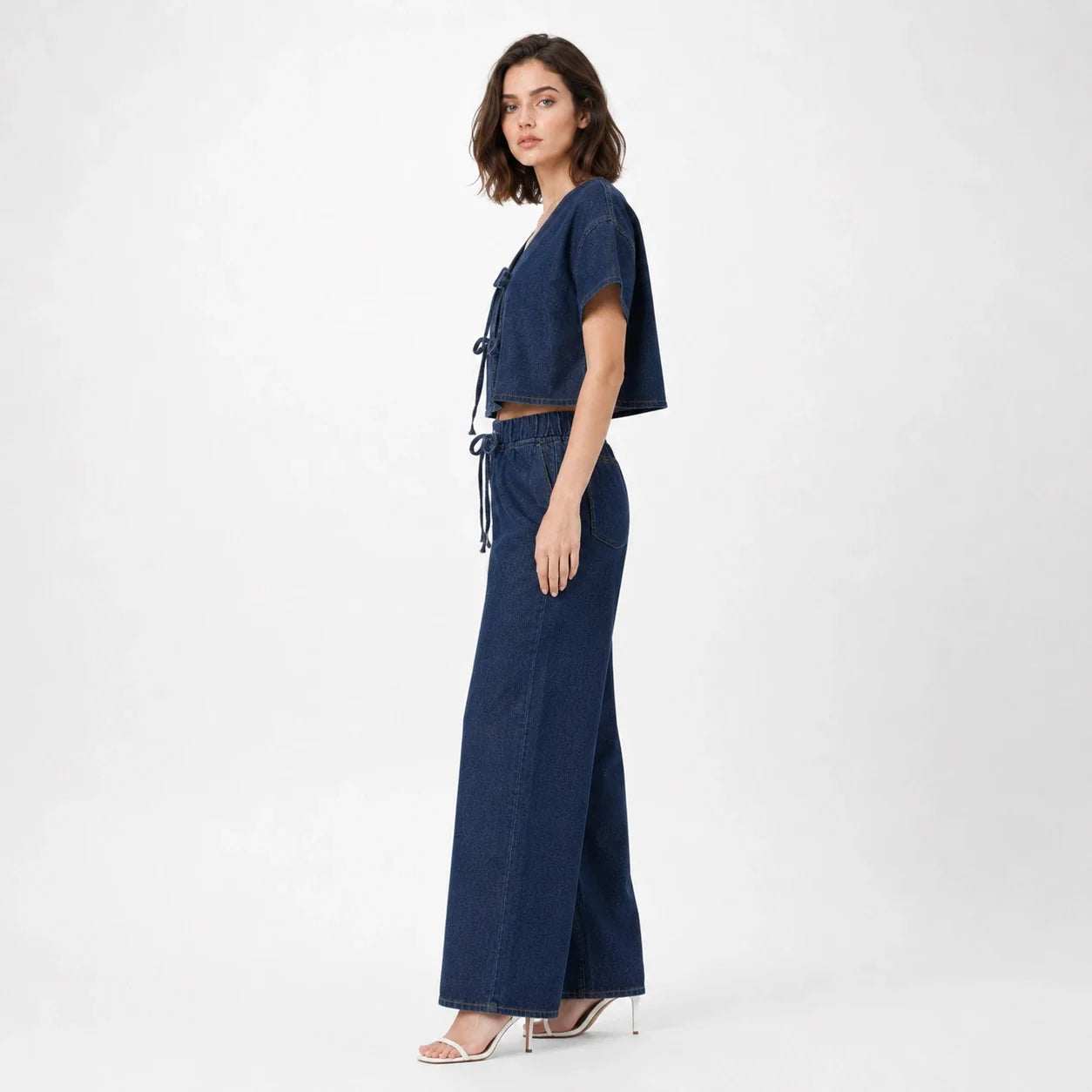 Tie Front Wide Leg Denim Set WHD0607031