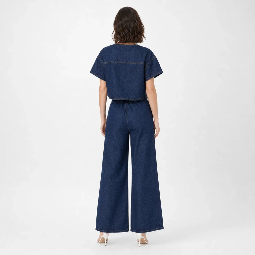 Tie Front Wide Leg Denim Set WHD0607031