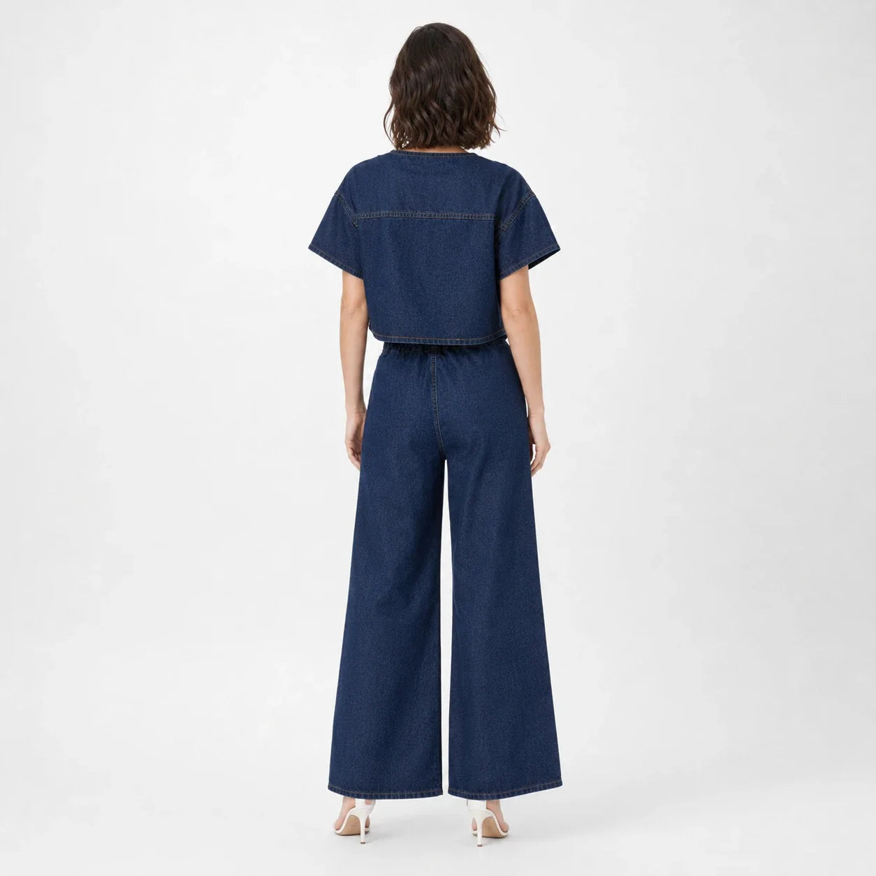 Tie Front Wide Leg Denim Set WHD0607031