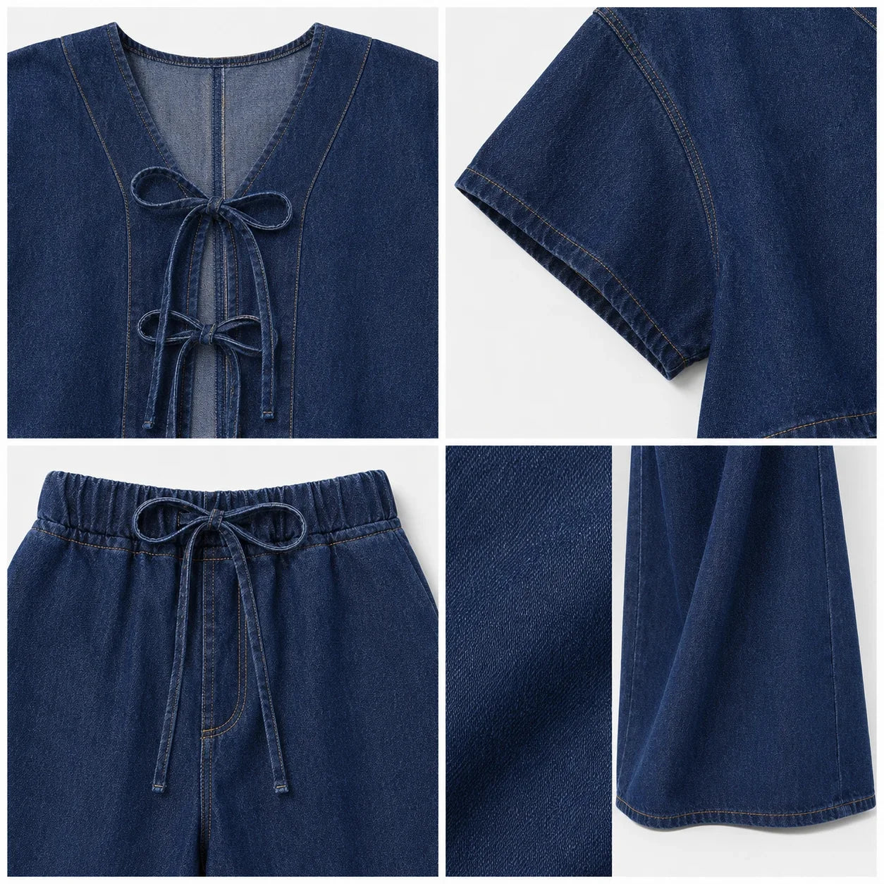 Tie Front Wide Leg Denim Set WHD0607031