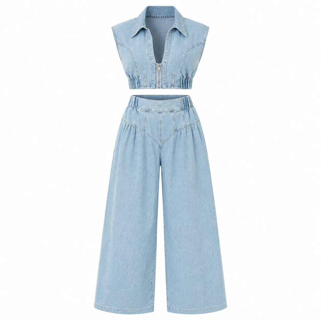 Cropped Denim Wide Leg Set WHD0607032