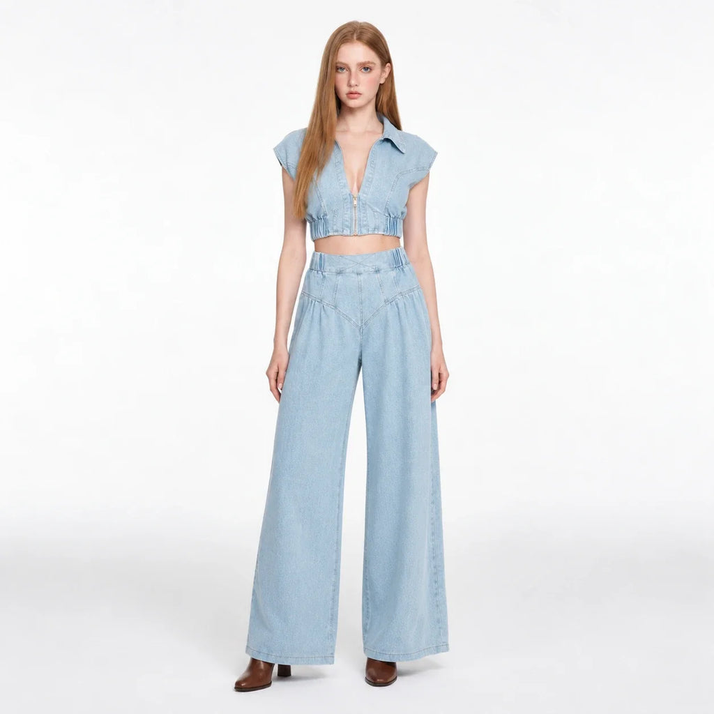 Cropped Denim Wide Leg Set WHD0607032