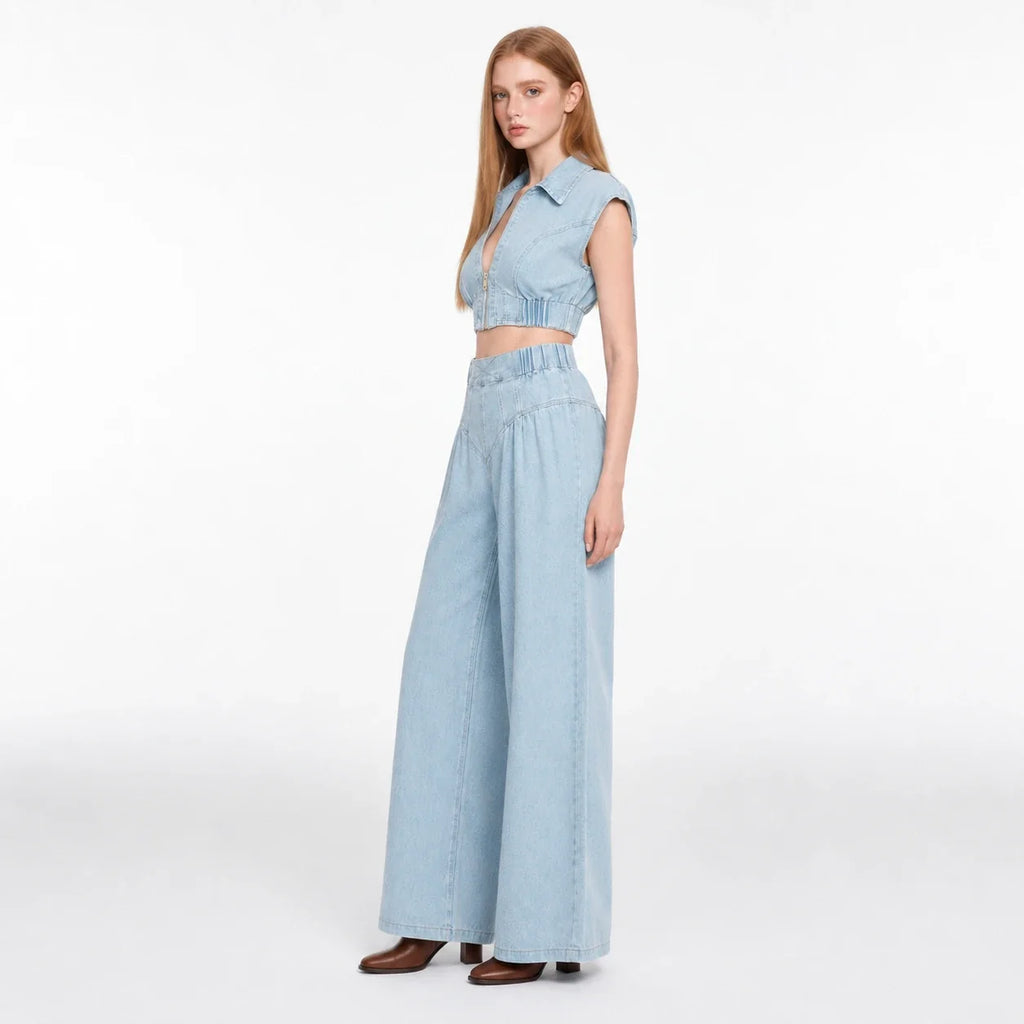 Cropped Denim Wide Leg Set WHD0607032