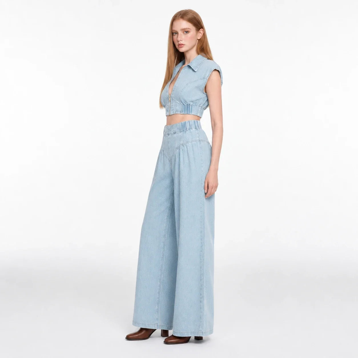 Cropped Denim Wide Leg Set WHD0607032