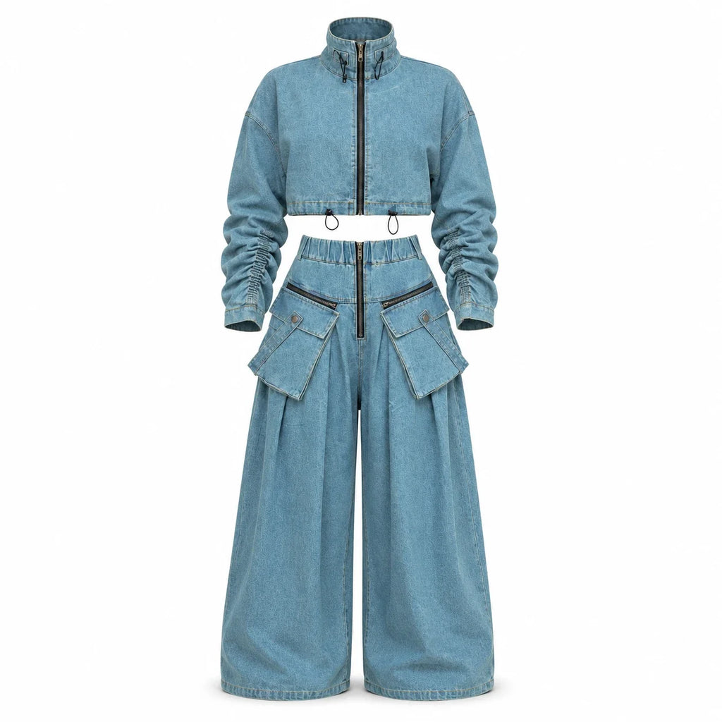 Cropped Utility Denim Cargo Set WHD0607033