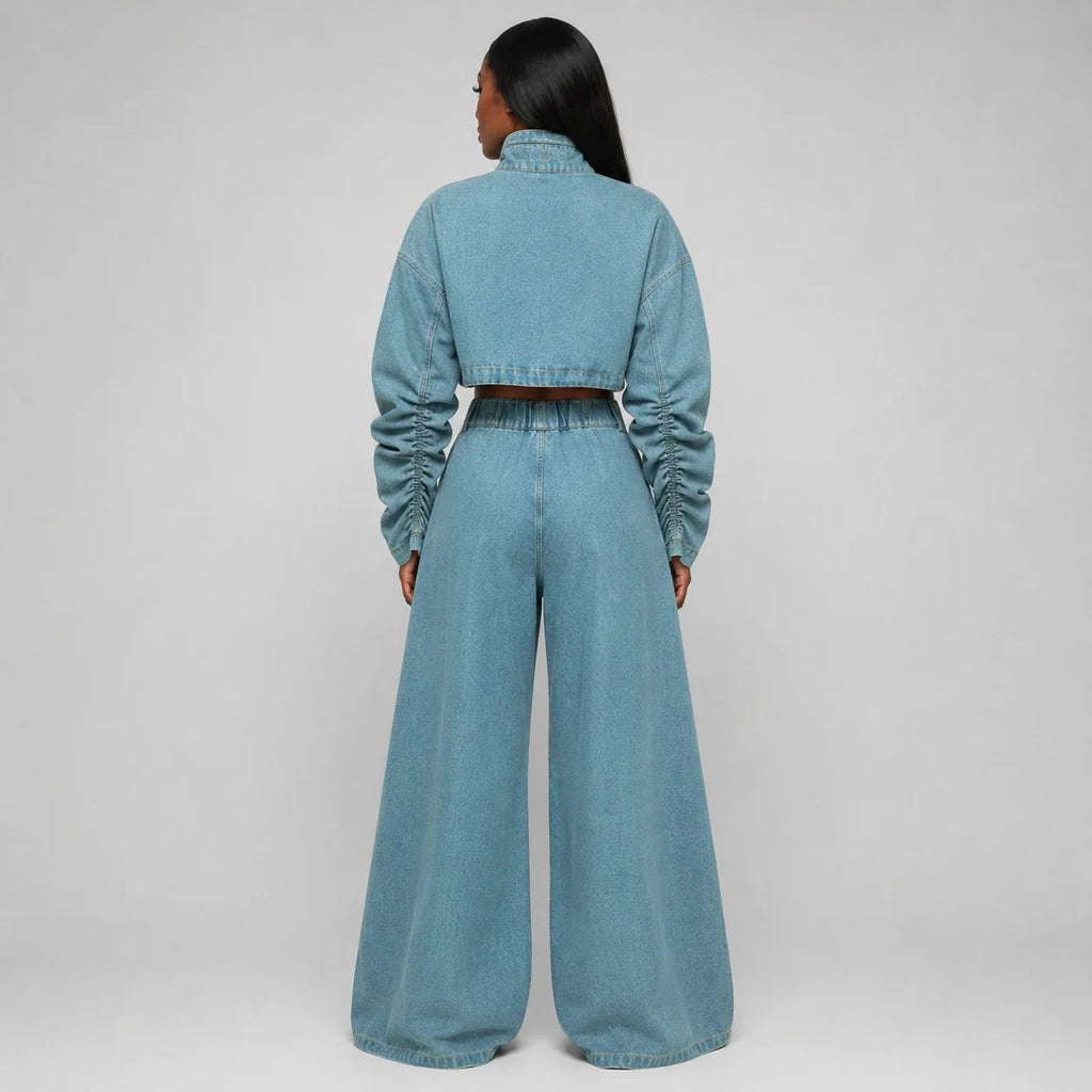 Cropped Utility Denim Cargo Set WHD0607033