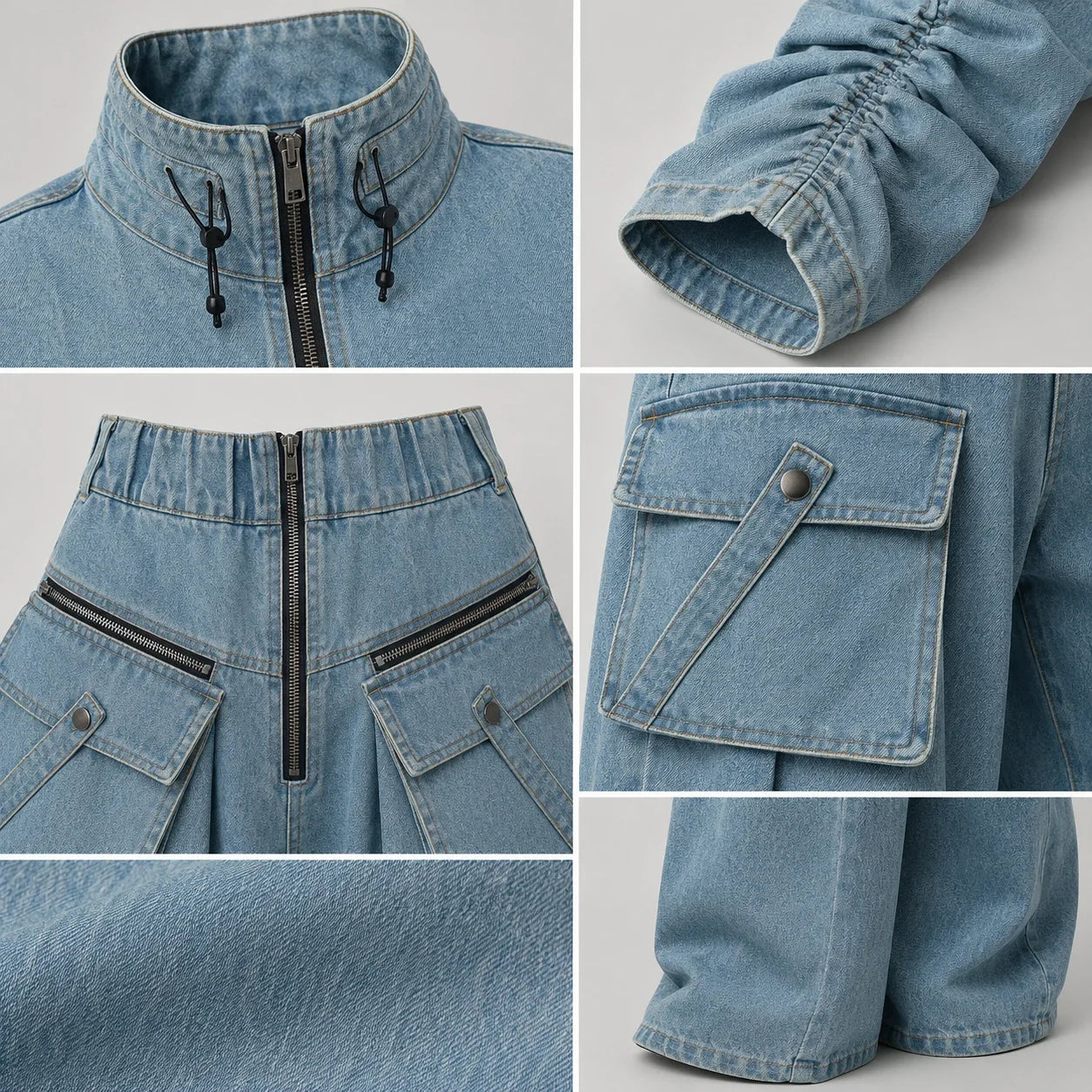 Cropped Utility Denim Cargo Set WHD0607033
