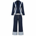 Contrast Panel Denim Suit Set WHD0607034