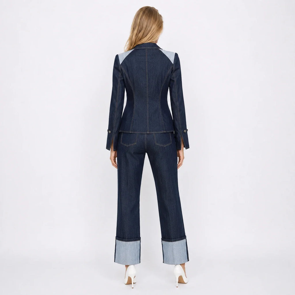 Contrast Panel Denim Suit Set WHD0607034
