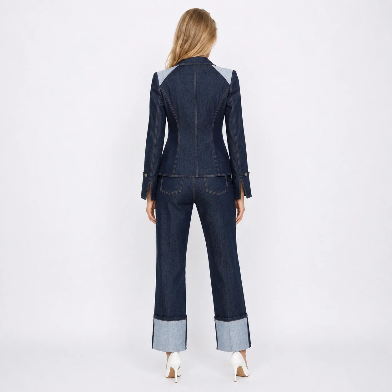 Contrast Panel Denim Suit Set WHD0607034