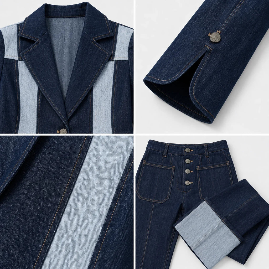 Contrast Panel Denim Suit Set WHD0607034