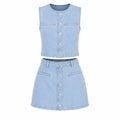 Button Front Denim Skirt Set WHD0607035