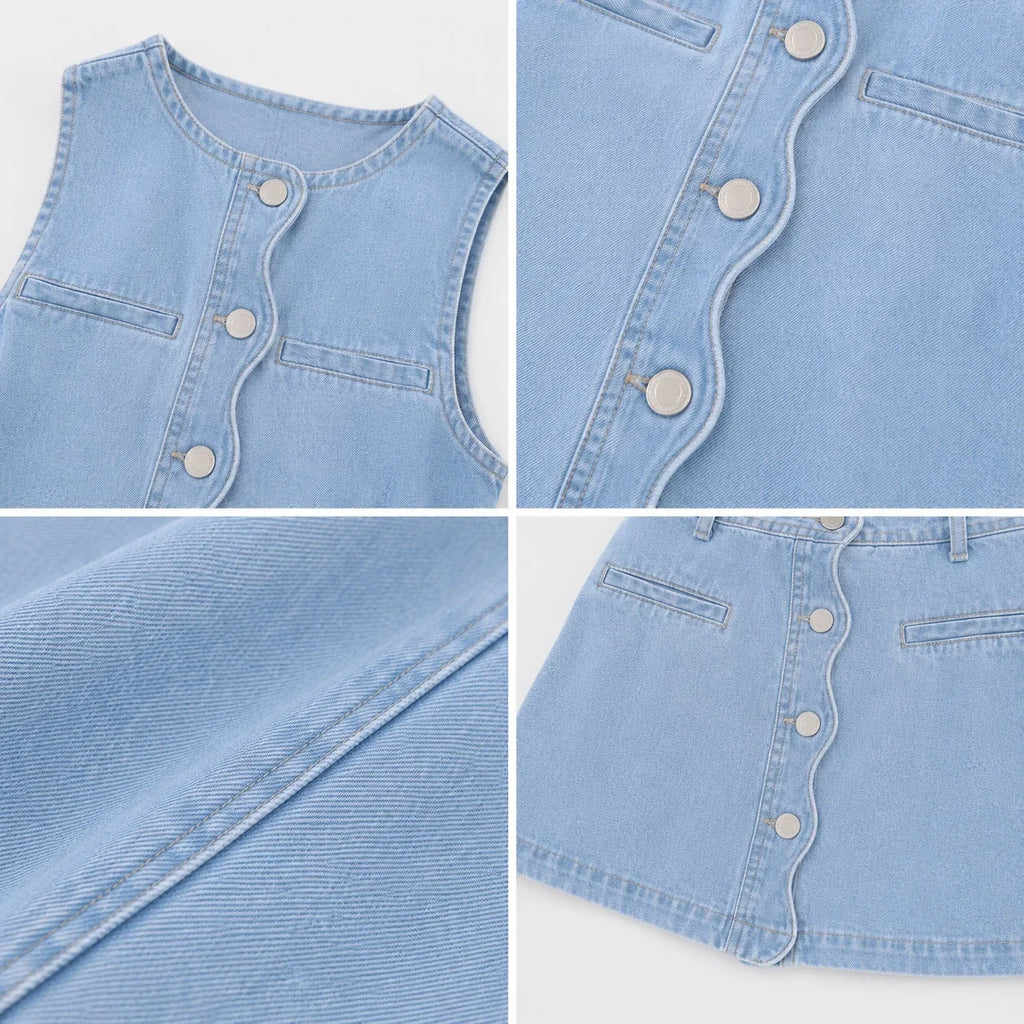 Button Front Denim Skirt Set WHD0607035