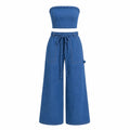 Braided Trim Denim Wide Leg Set WHD0607036
