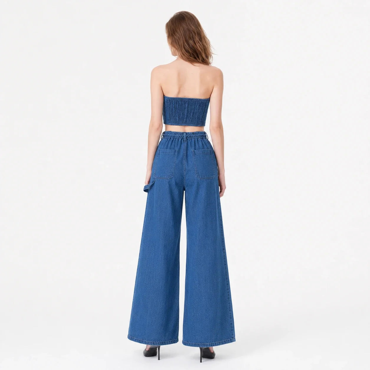 Braided Trim Denim Wide Leg Set WHD0607036
