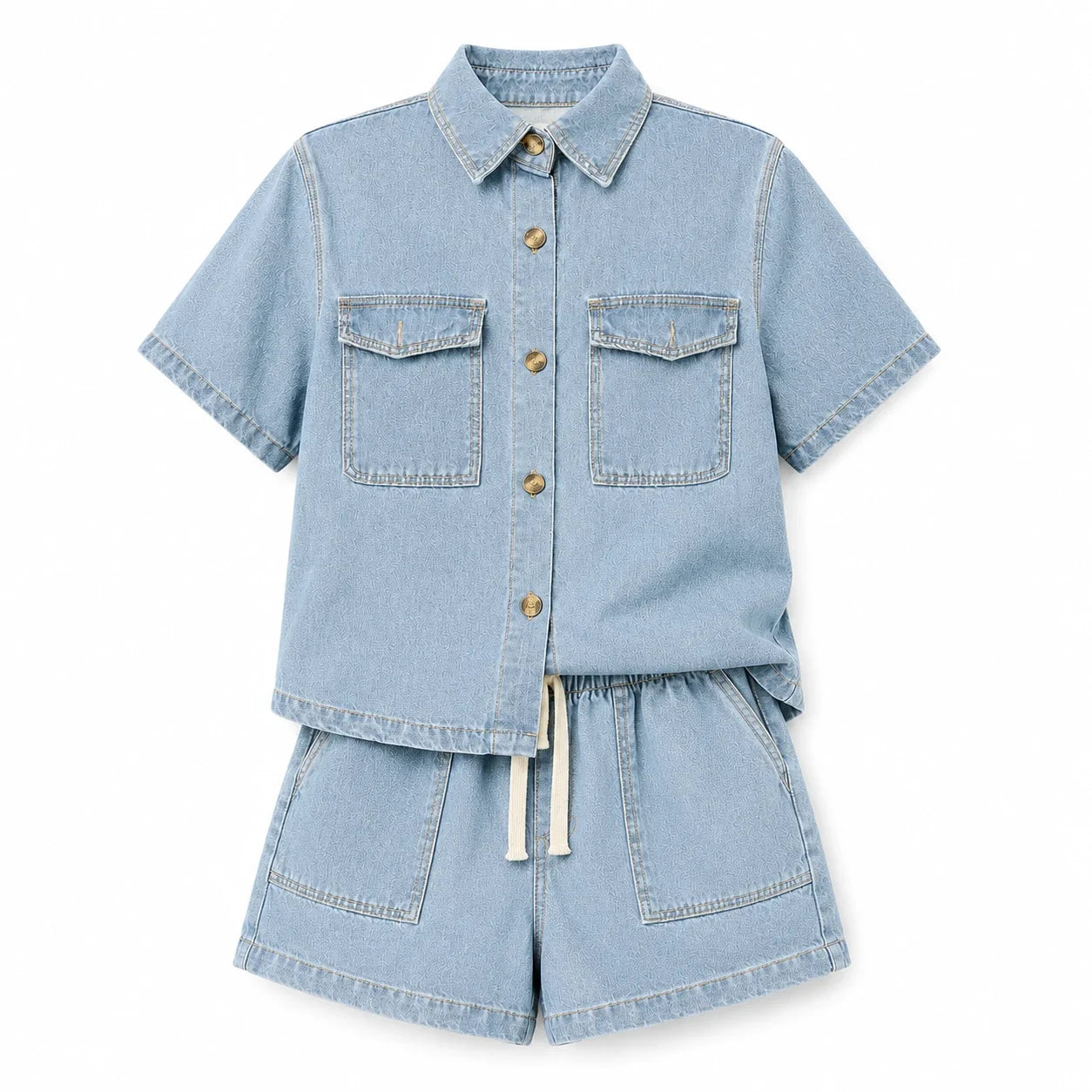 Relaxed Denim Shirt and Shorts Set WHD0607037