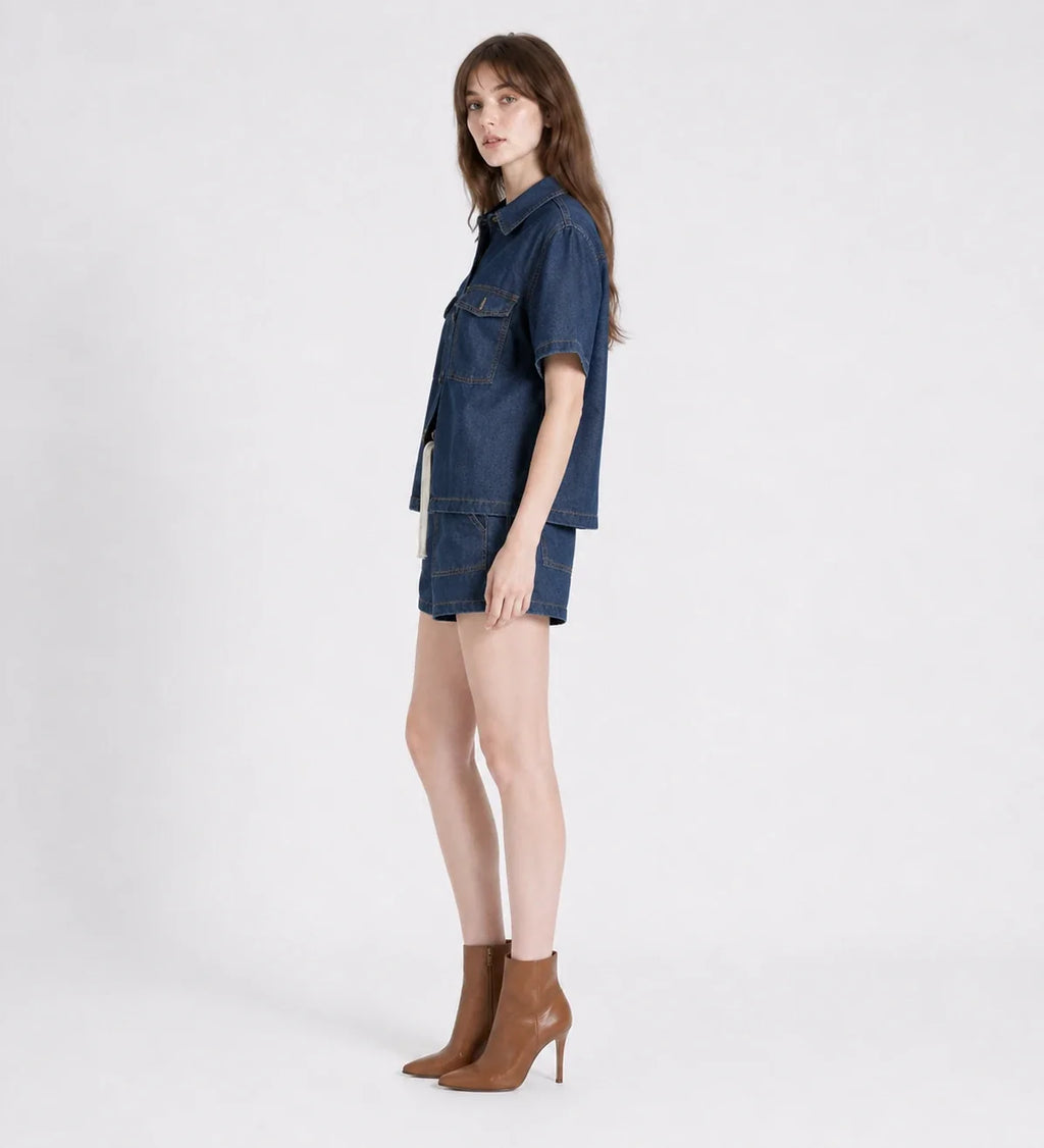 Relaxed Denim Shirt and Shorts Set WHD0607037