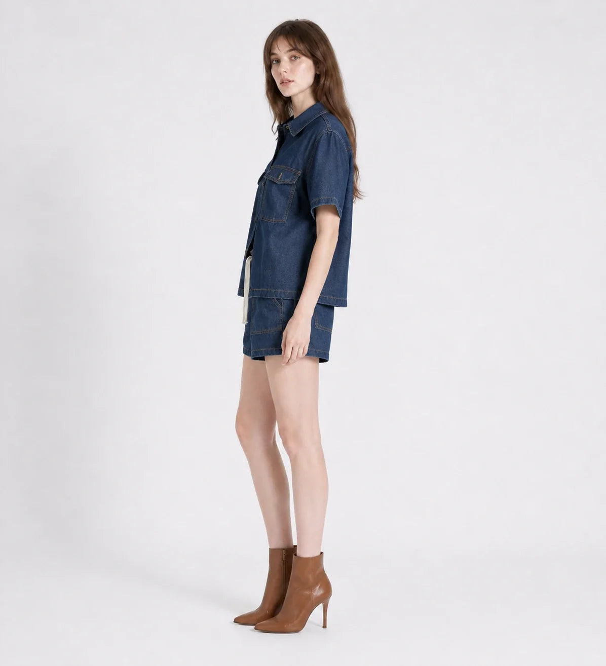 Relaxed Denim Shirt and Shorts Set WHD0607037