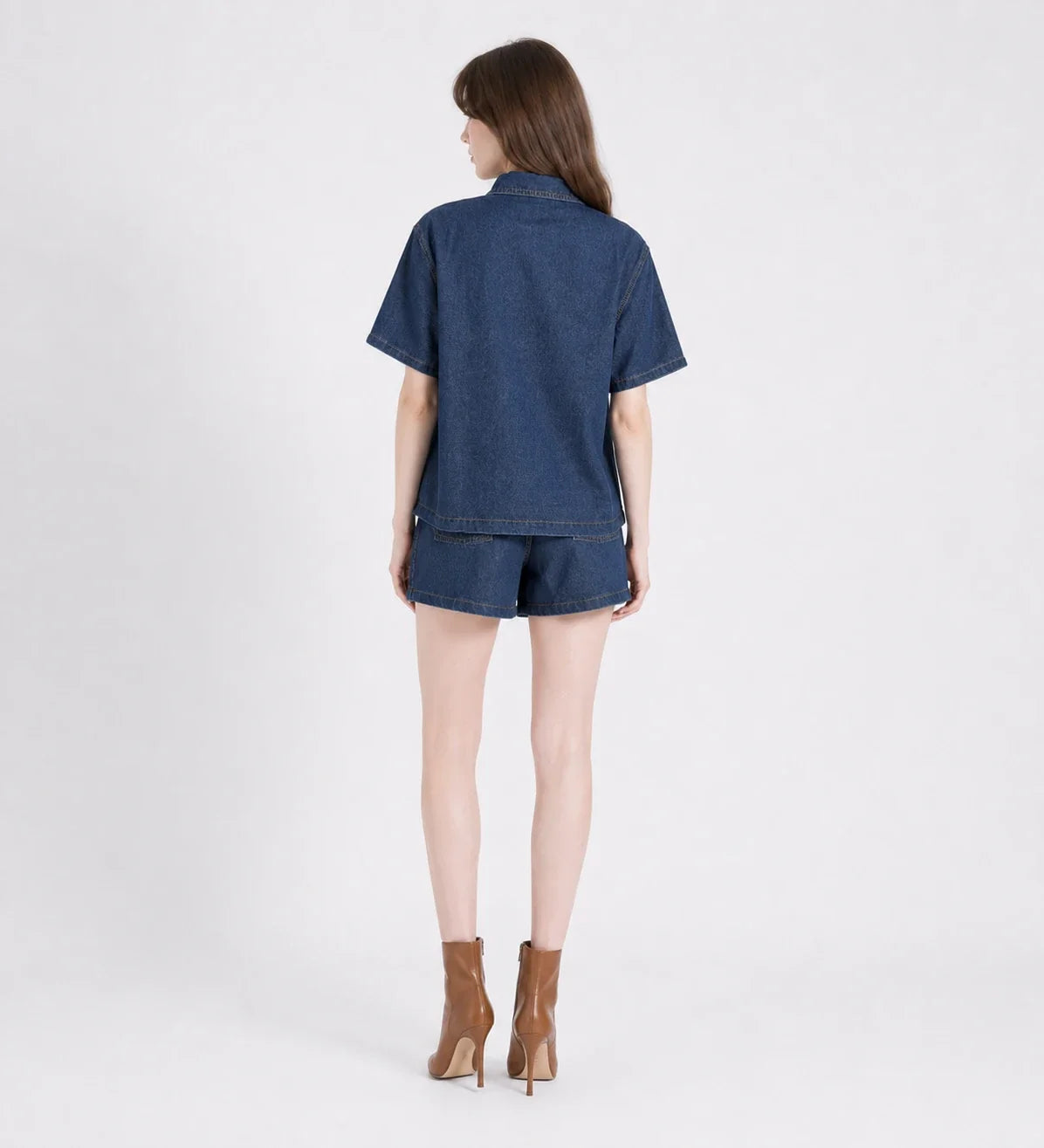 Relaxed Denim Shirt and Shorts Set WHD0607037