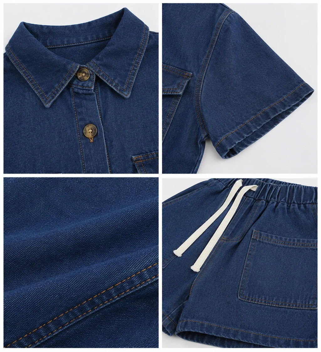 Relaxed Denim Shirt and Shorts Set WHD0607037