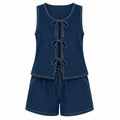 Tie-Front Denim Vest and Shorts Set WHD0607038