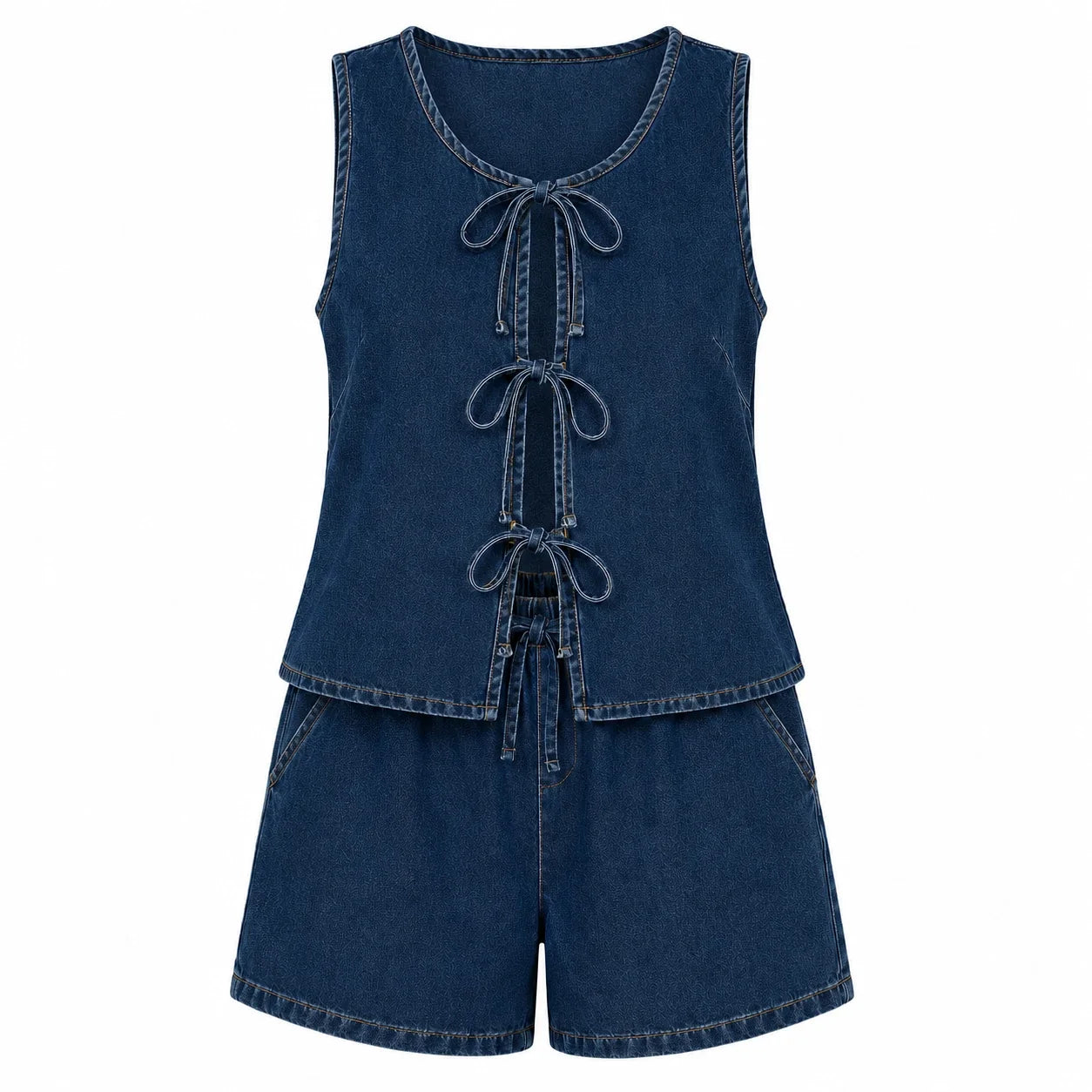 Tie-Front Denim Vest and Shorts Set WHD0607038