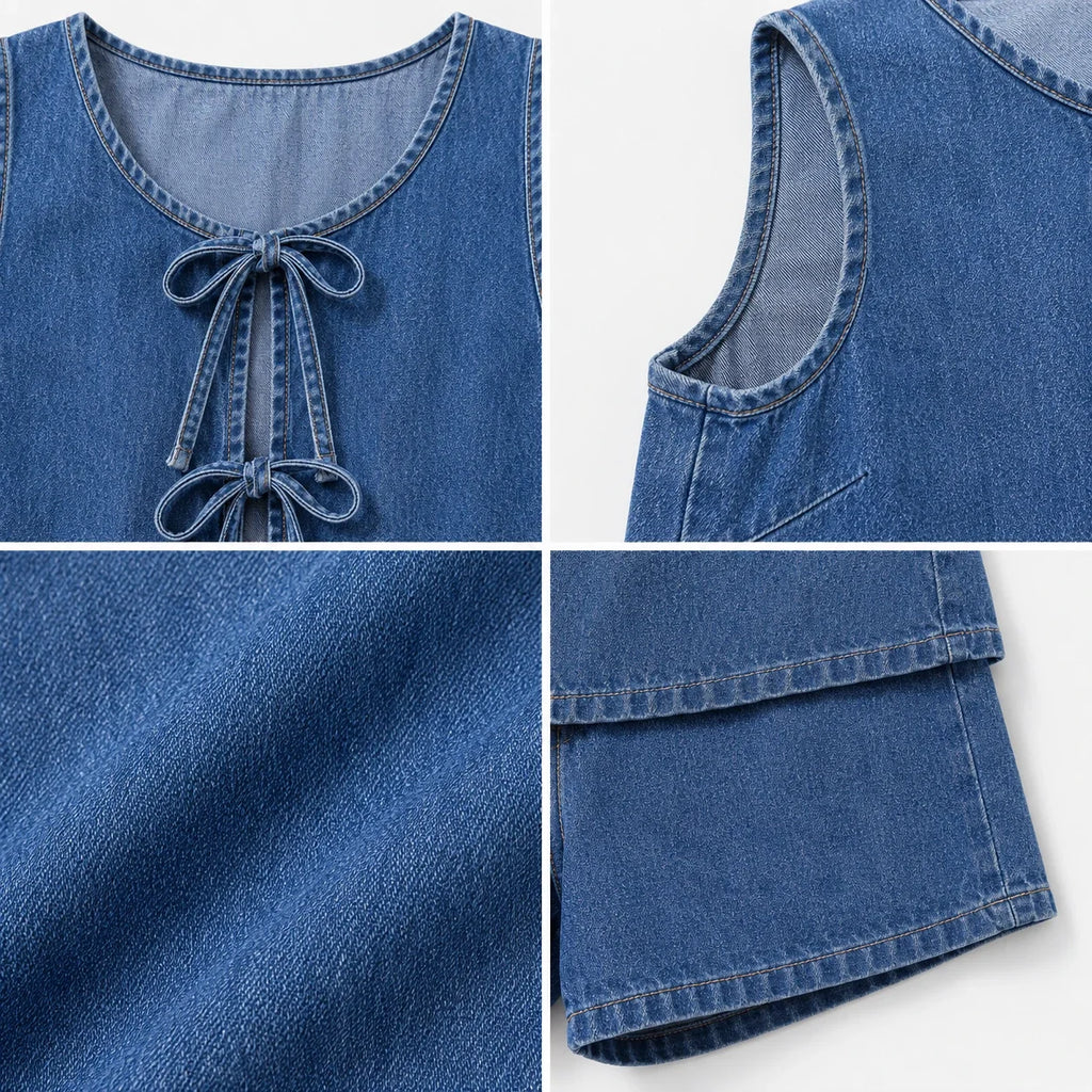 Tie-Front Denim Vest and Shorts Set WHD0607038