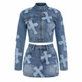 Cross Appliqué Denim Skirt Set WHD0607039