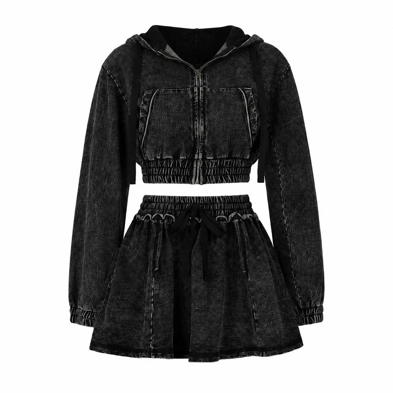Washed Denim Hooded Skirt Set WHD0607040