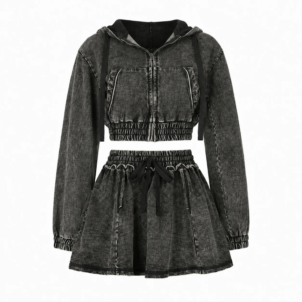 Washed Denim Hooded Skirt Set WHD0607040