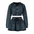 Washed Denim Hooded Skirt Set WHD0607040