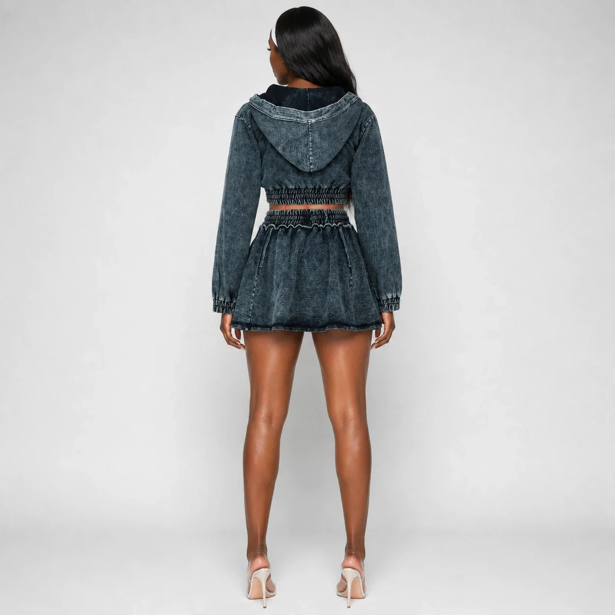 Washed Denim Hooded Skirt Set WHD0607040