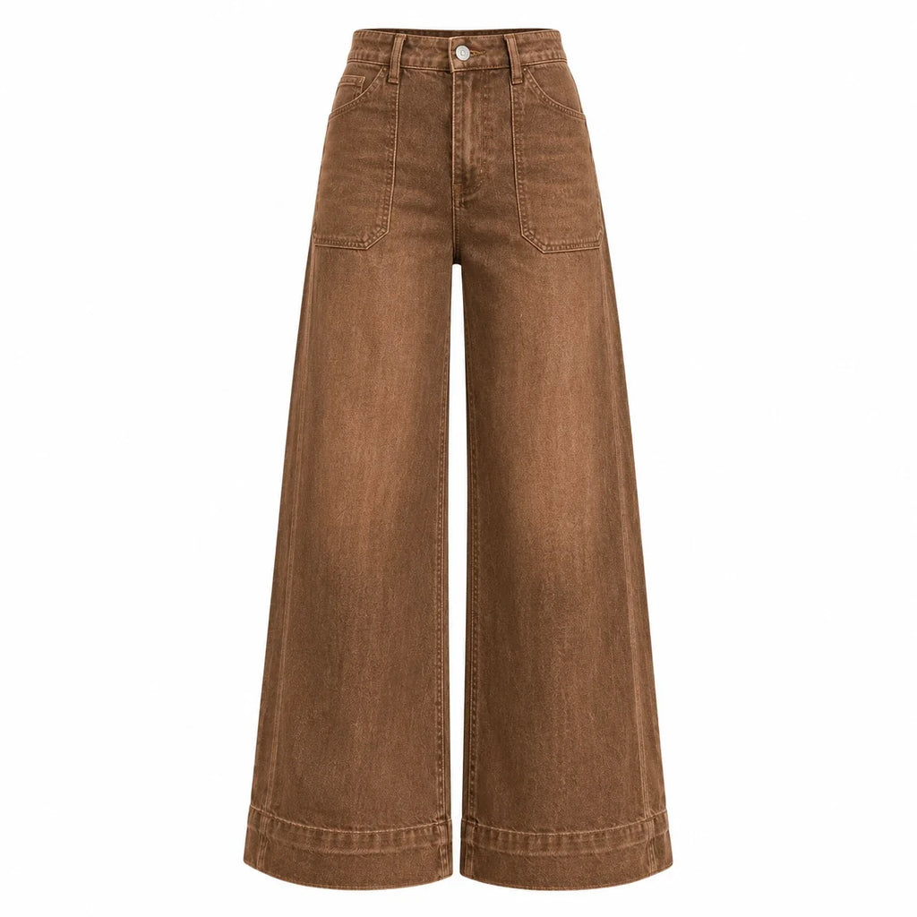 Washed Brown Wide Leg Jeans WHD0607041