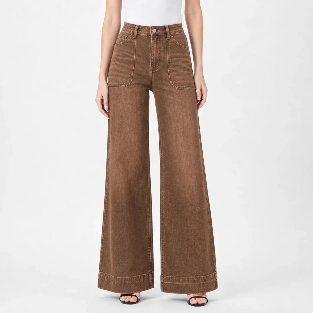 Washed Brown Wide Leg Jeans WHD0607041