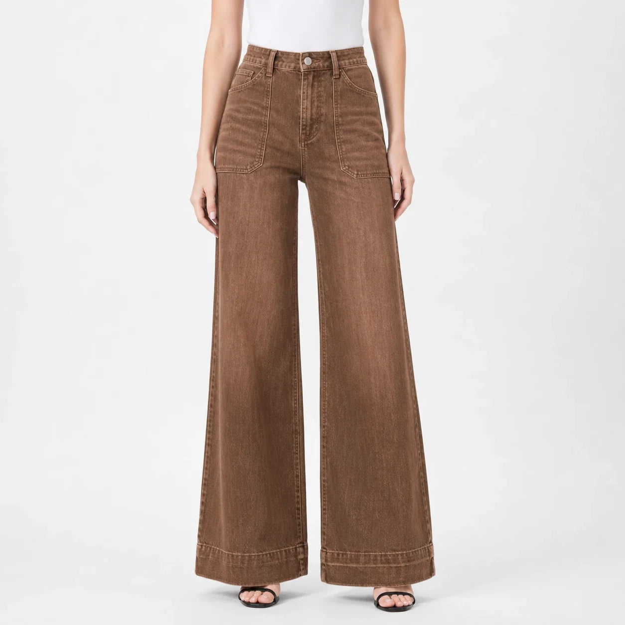 Washed Brown Wide Leg Jeans WHD0607041