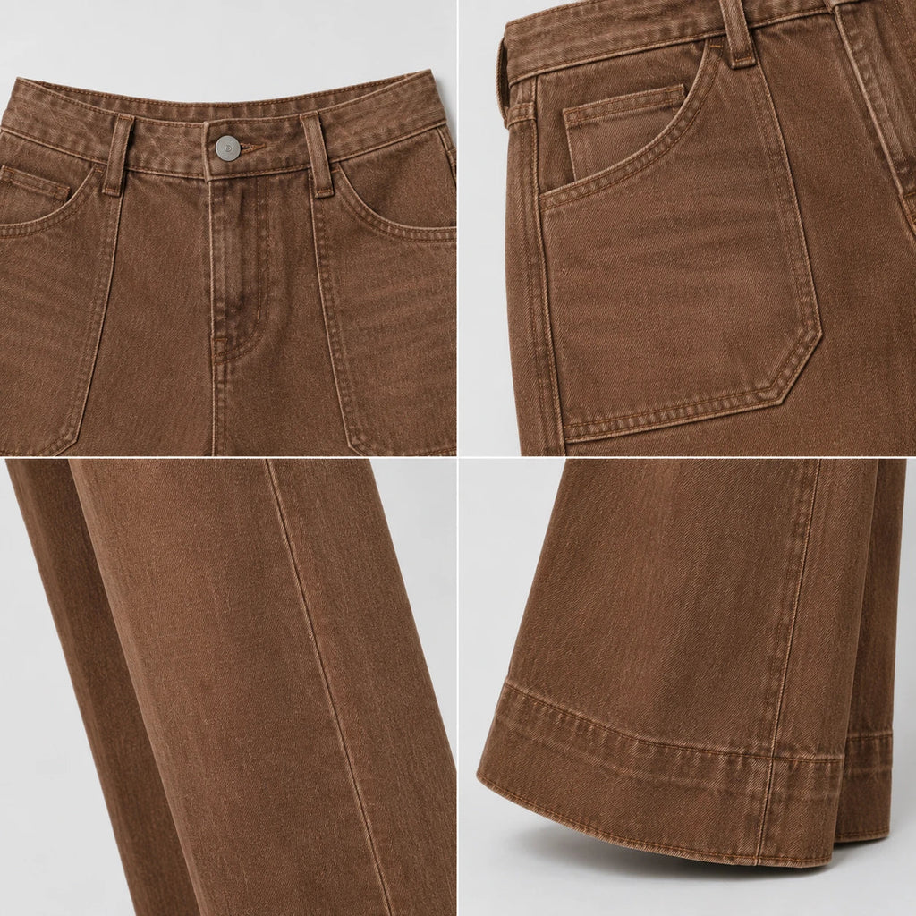Washed Brown Wide Leg Jeans WHD0607041