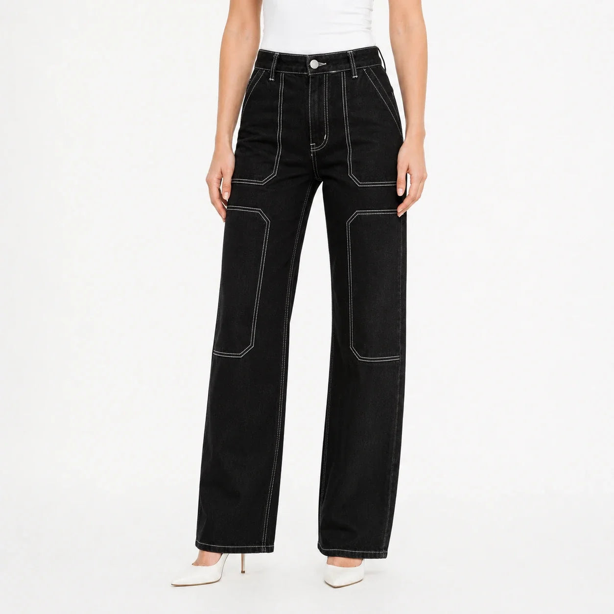 Contrast Stitch Wide Leg Utility Pants WHD0607042