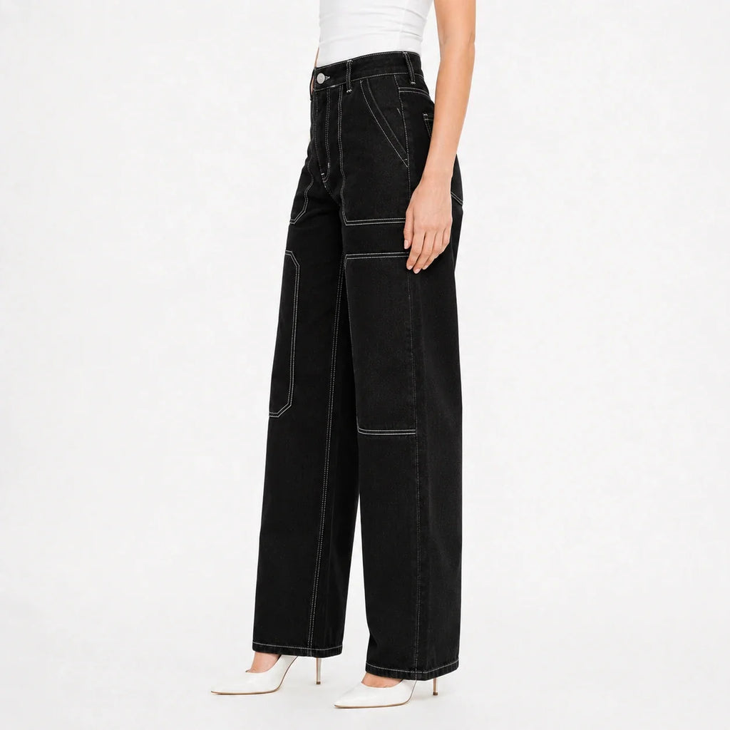 Contrast Stitch Wide Leg Utility Pants WHD0607042