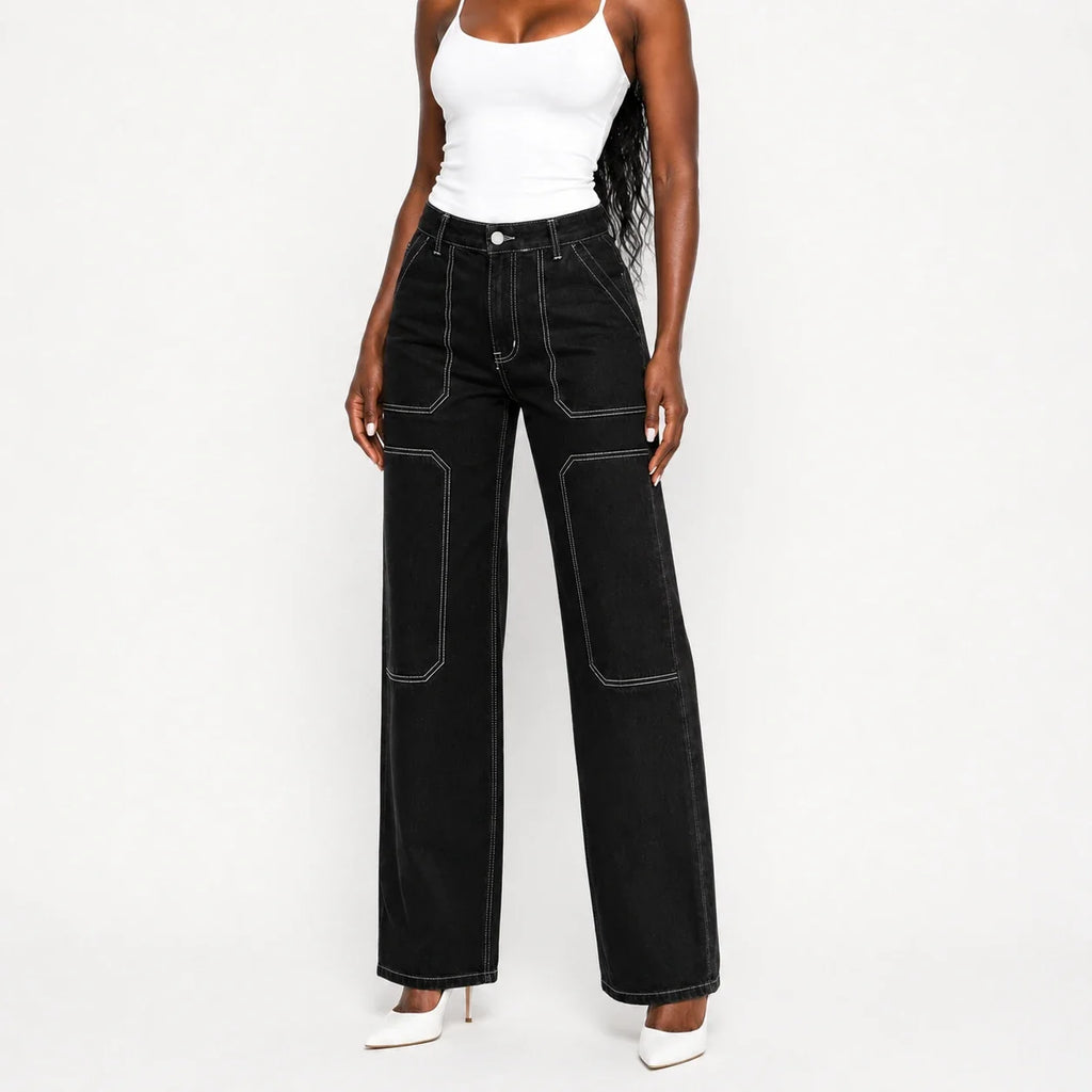 Contrast Stitch Wide Leg Utility Pants WHD0607042