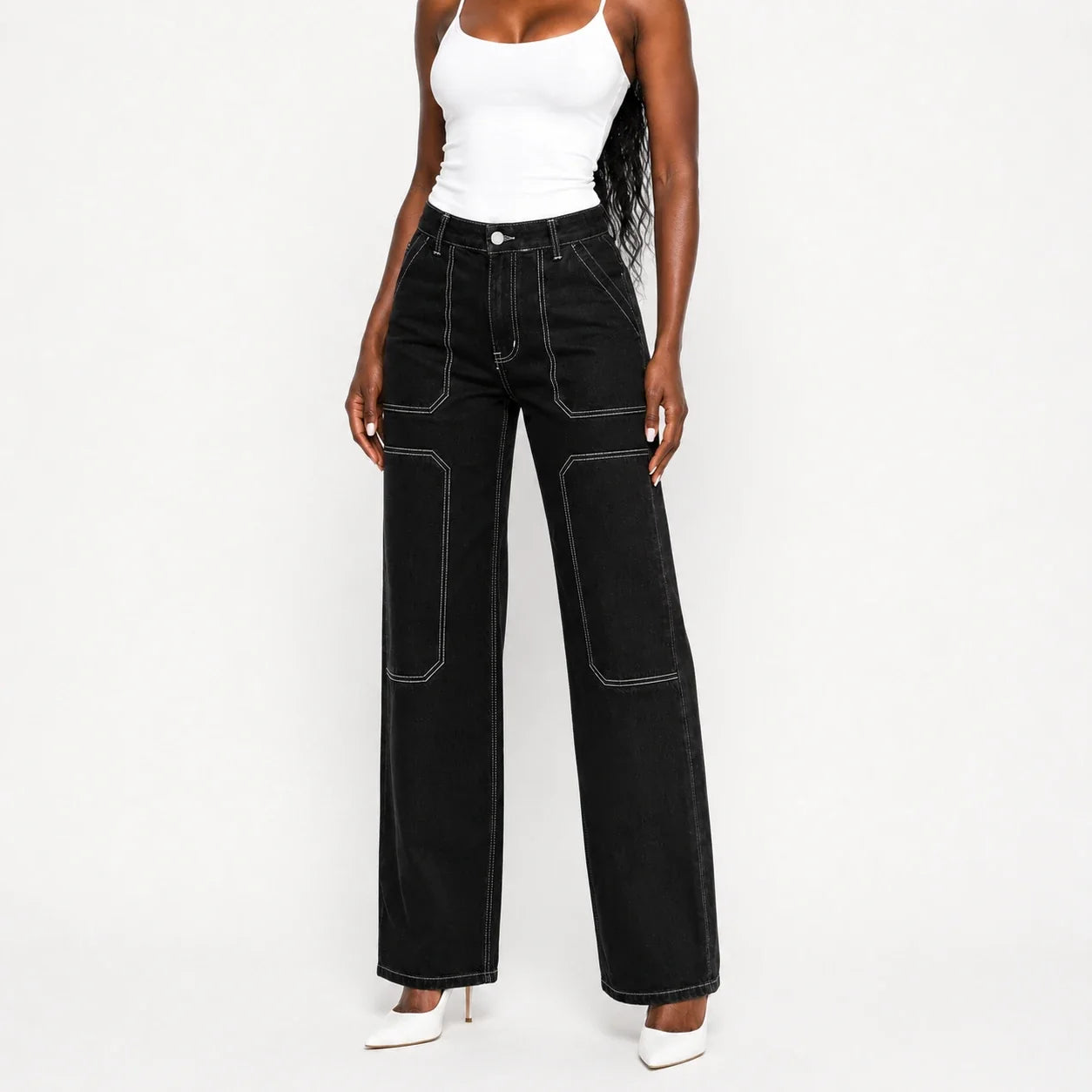 Contrast Stitch Wide Leg Utility Pants WHD0607042