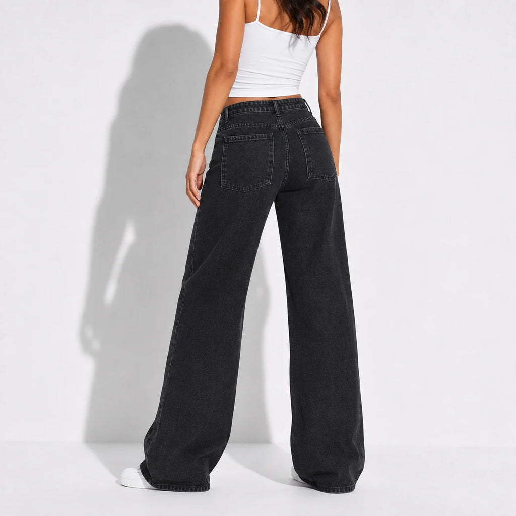 Washed Black Wide Leg Jeans WHD0607044
