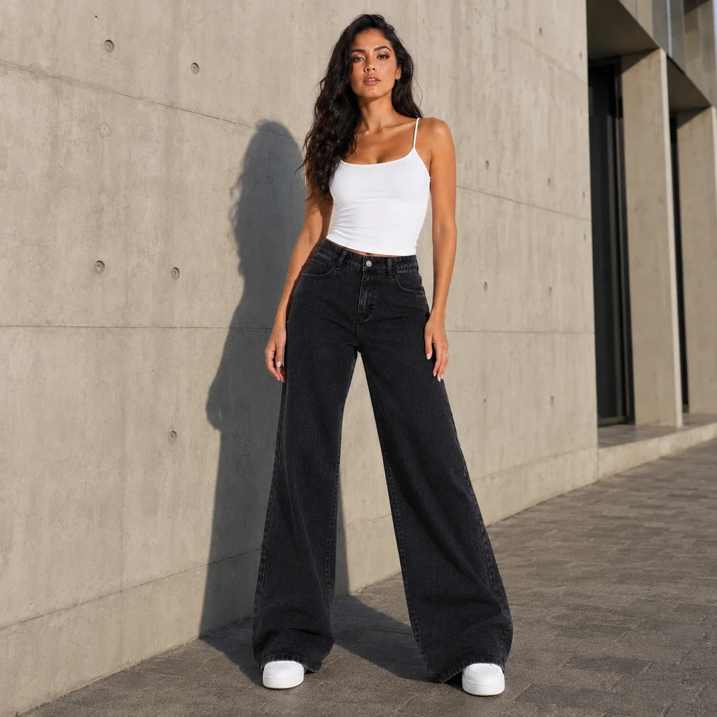 Washed Black Wide Leg Jeans WHD0607044