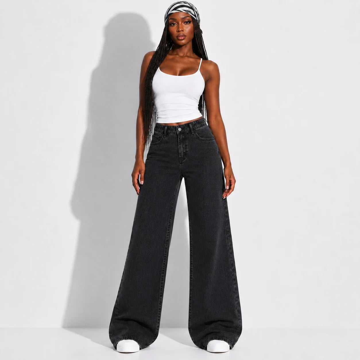 Washed Black Wide Leg Jeans WHD0607044