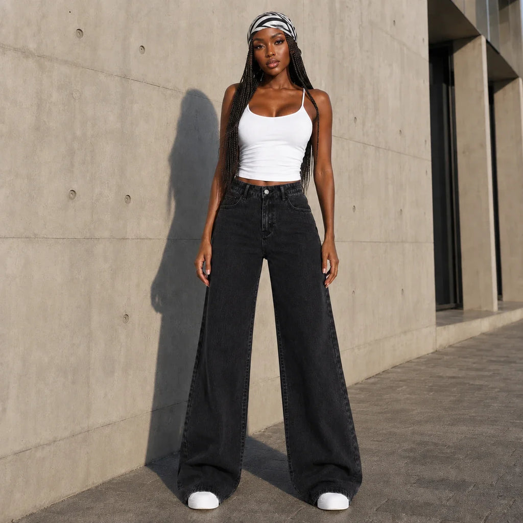Washed Black Wide Leg Jeans WHD0607044