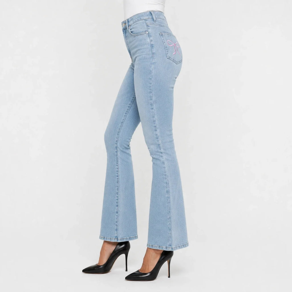 Bow Embroidered Flare Jeans WHD0607045