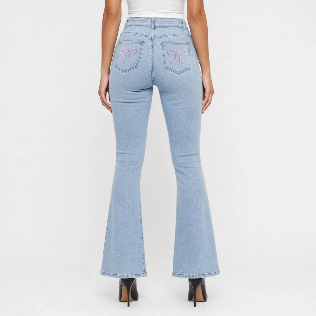 Bow Embroidered Flare Jeans WHD0607045