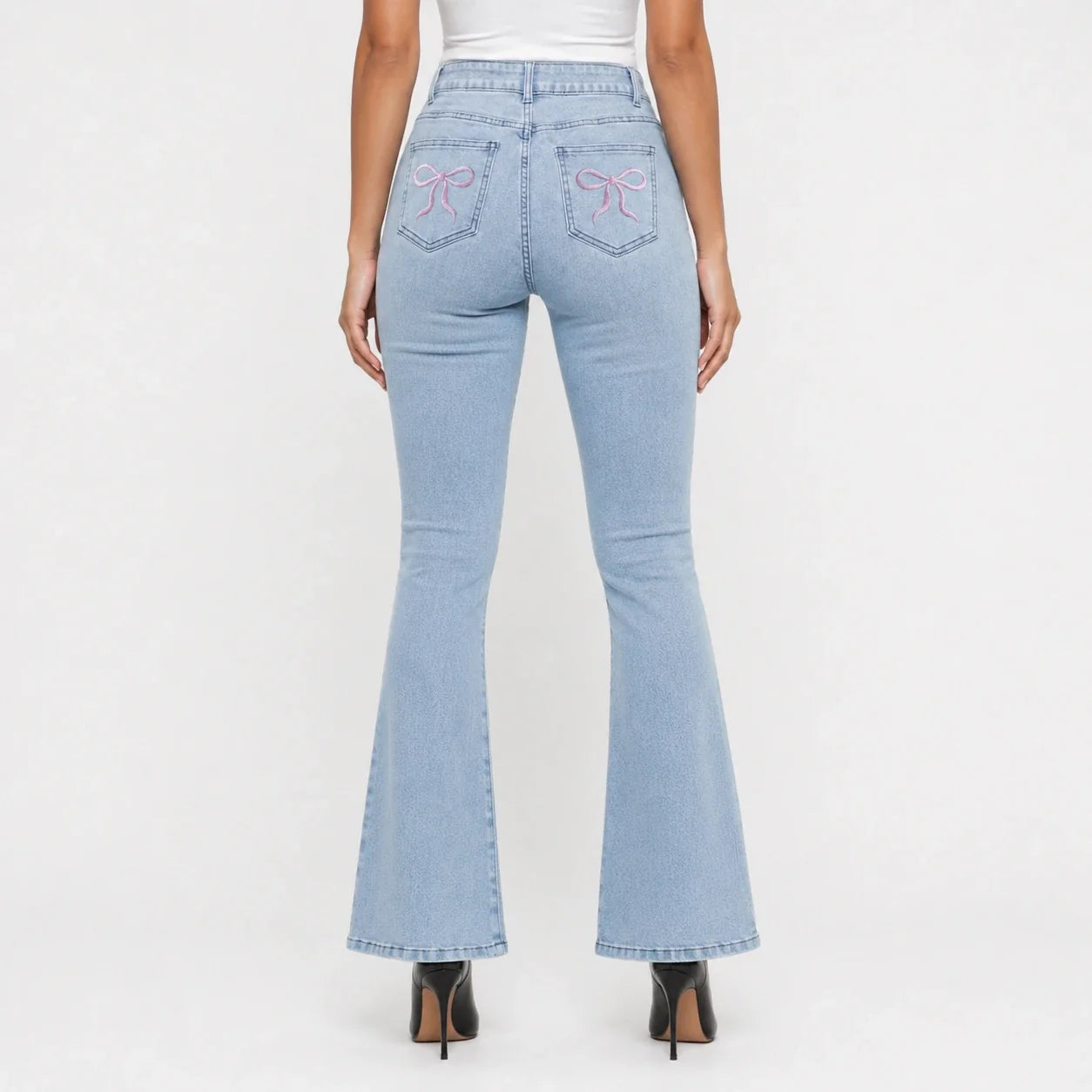 Bow Embroidered Flare Jeans WHD0607045